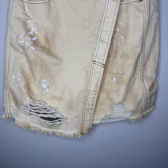 We The Free Cream Distressed Denim Mini Skirt 100% Cotton - Picture 3 of 7